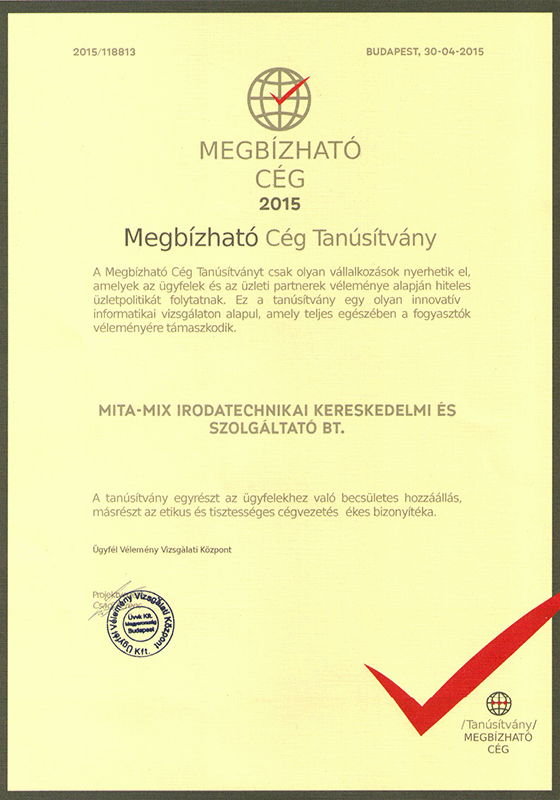 Megbízható Cég tanusítvány